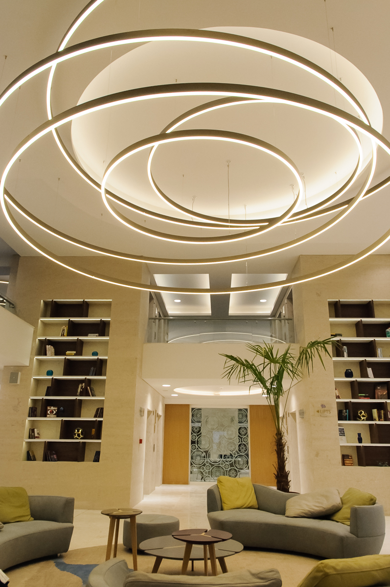A Massive circular ceiling light for a lobby Essilight design